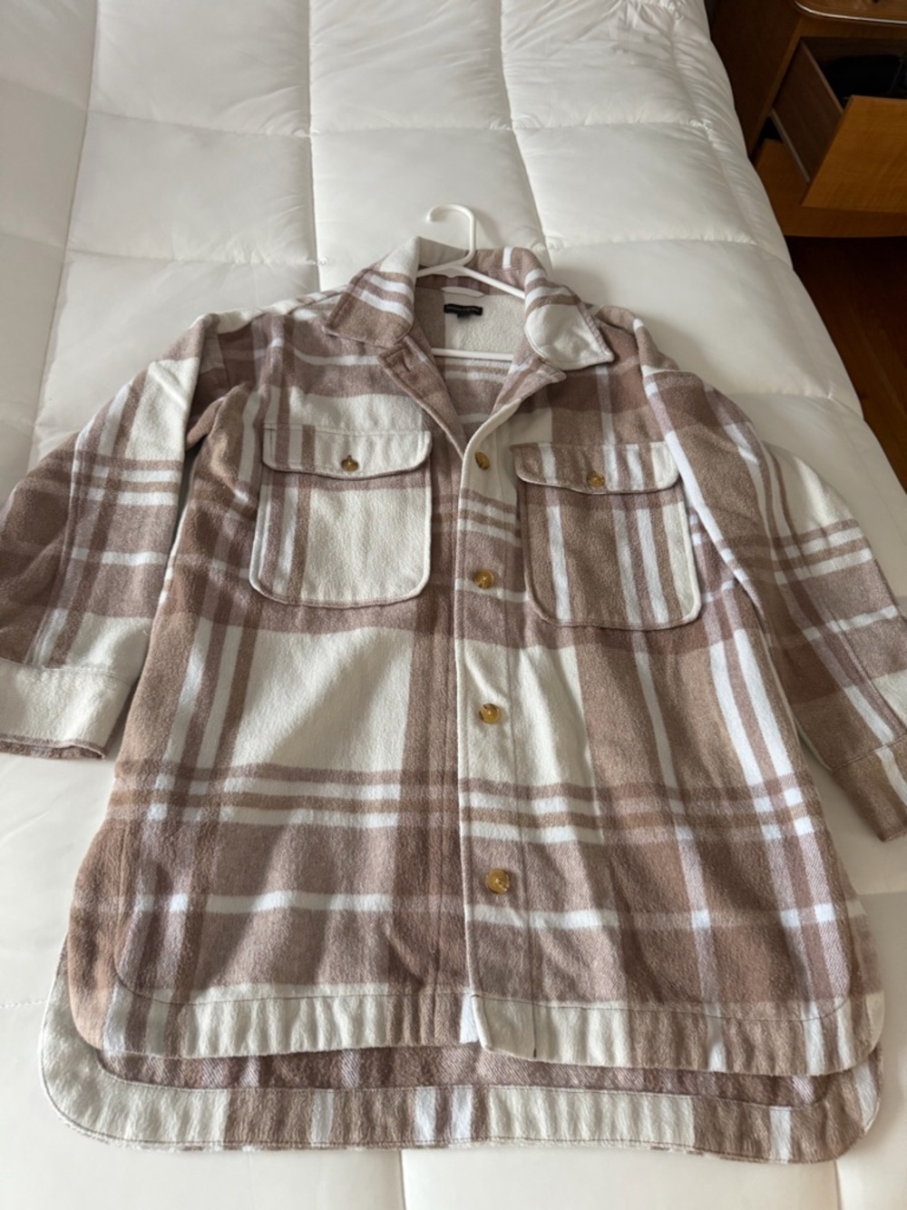 Banana Republic Beige and White Plaid Shacket